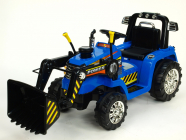 Elektrický traktor s ovladatelnou lžící 12V modrý