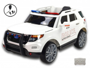 Elektrické auto USA policie s 2,4G, megafon, policejní LED a zvukové efekty, bílé