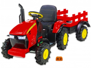 Elektrický traktor Hello s 2,4G, gumovými nafukovacími koly, velikým vlekem, červený