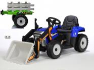Elektrický Rozkošný traktor modrý, s funkční nakládací lžící a zeleným vlekem, 2,4G