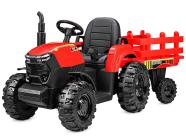Elektrický Traktor Agricultur farm s vlekem, ovládáním 2,4G, baterie 24V/10Ah, motory 2x200W, červený